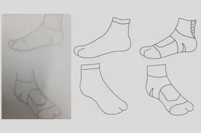 Sketch and vector trace of a sock design