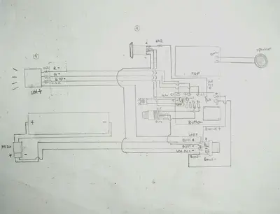 Drawing of the wiring diagram for personal reference while soldering. Drawn with pencil.