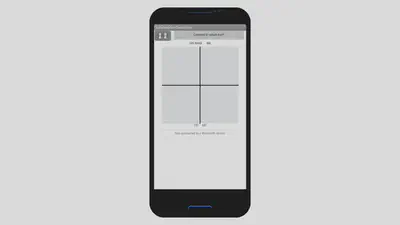 Screenshot of the app controller. Top of the screen has 'Connect' button to establish the Bluetooth connection. The middle of the screen has a square grid with a single cross that divides the square into four equal quadrants.